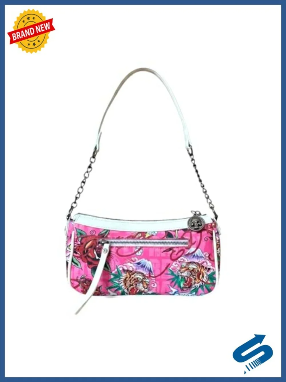 Ed Hardy Faux Leather Crossbody Bag with Chain Strap